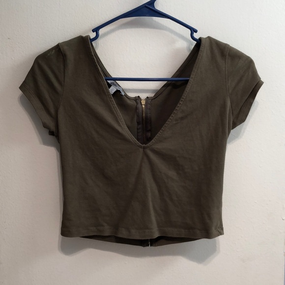 Charlotte Russe ZIP UP Back Olive&Gold Crop Size S - Picture 2 of 5